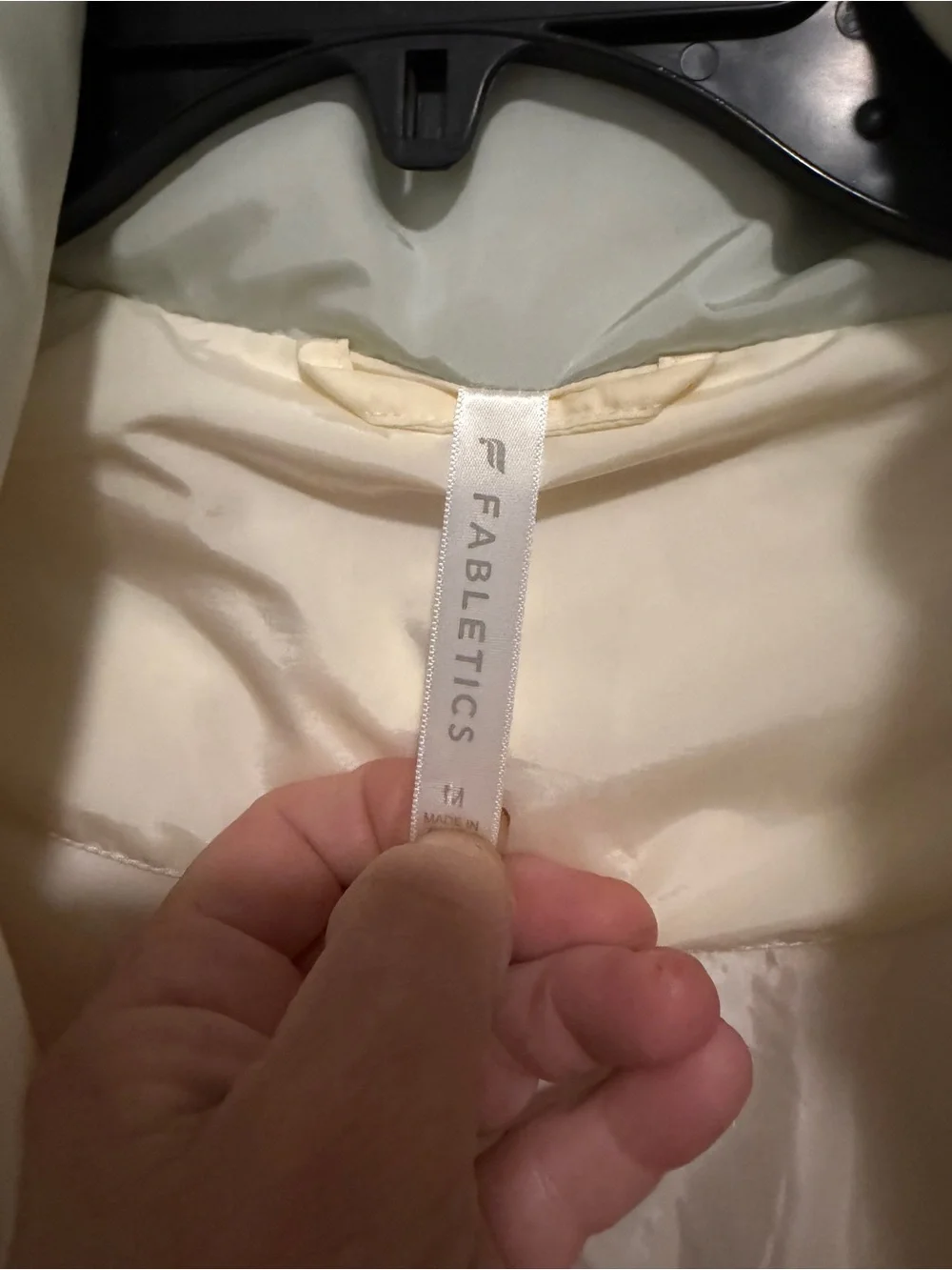 Fabletics Two-Tone Cropped Puffer Jacket in Bone & Faded Mint. NEW With tags